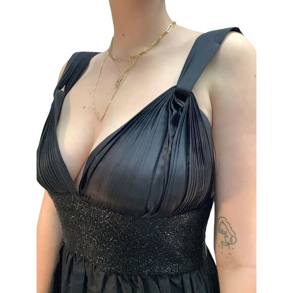 Trelise Cooper 10 Black Deep V Silk Bubble Hem Beaded Waist Wide Strap Dress - Picture 9 of 10